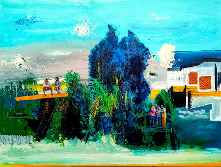 „Als der Morgen noch zögerte“ 115 x 155 cm|Acryl, Lack, Collage auf Leinwand | 2026